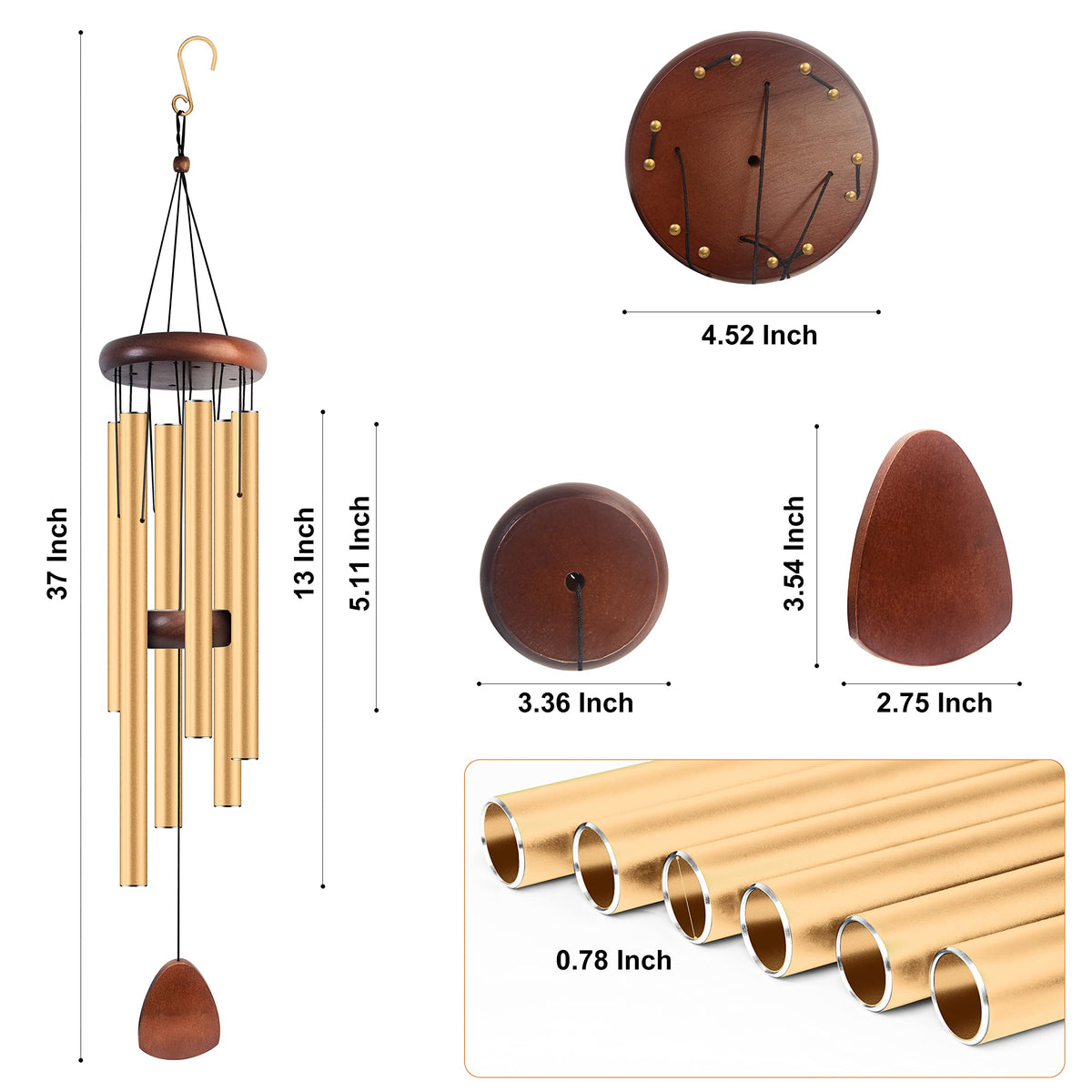 37" Aluminum Wind Chimes for Outside (Gold / Classic 37")