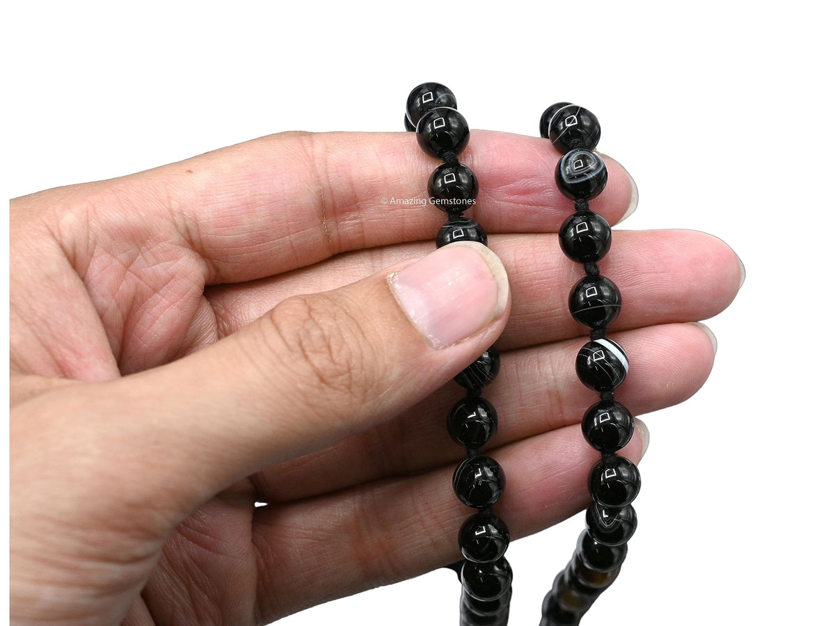 Black Hakik Mala Beads (Black Hakik / Knotted)