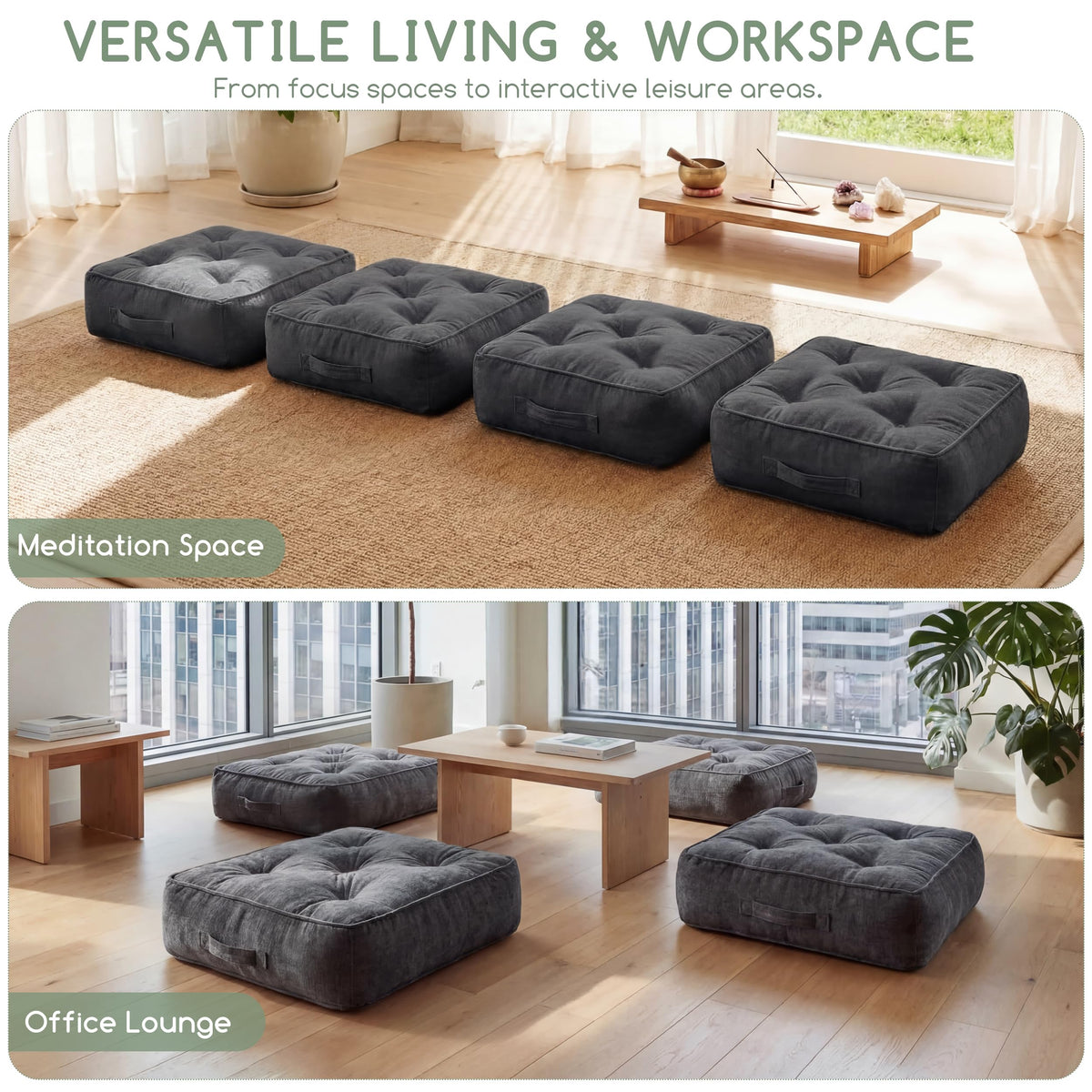 6" Extra Thick Floor Pillow Cushion for Adults (6" Thick(Pack of 2) / Square Dark Grey)