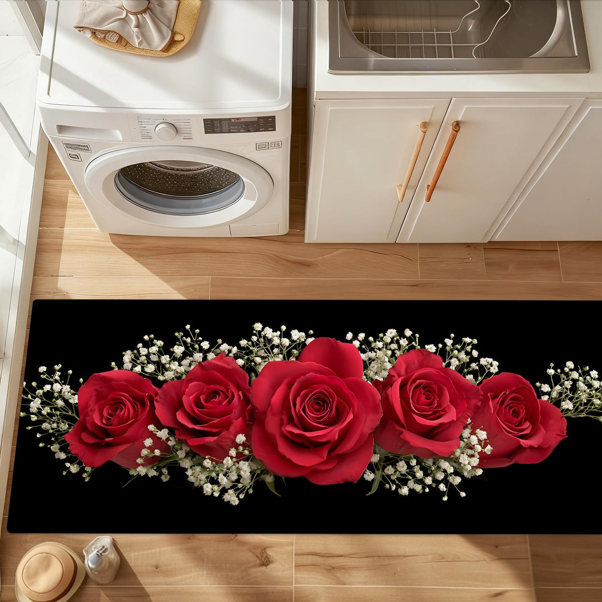 Red Rose Bouquet Valentine's Day Laundry Room Rug 20x47 Inch (#61)
