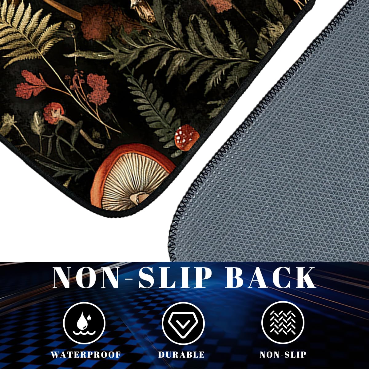 Mushroom Car Floor Mats Set of 4 Fern Dark Vintage Gothic Watercolor Carpet Front Rear Carpets Mat Non (26.8"L x 17.3"W x 0.4"Th / Mushroom)