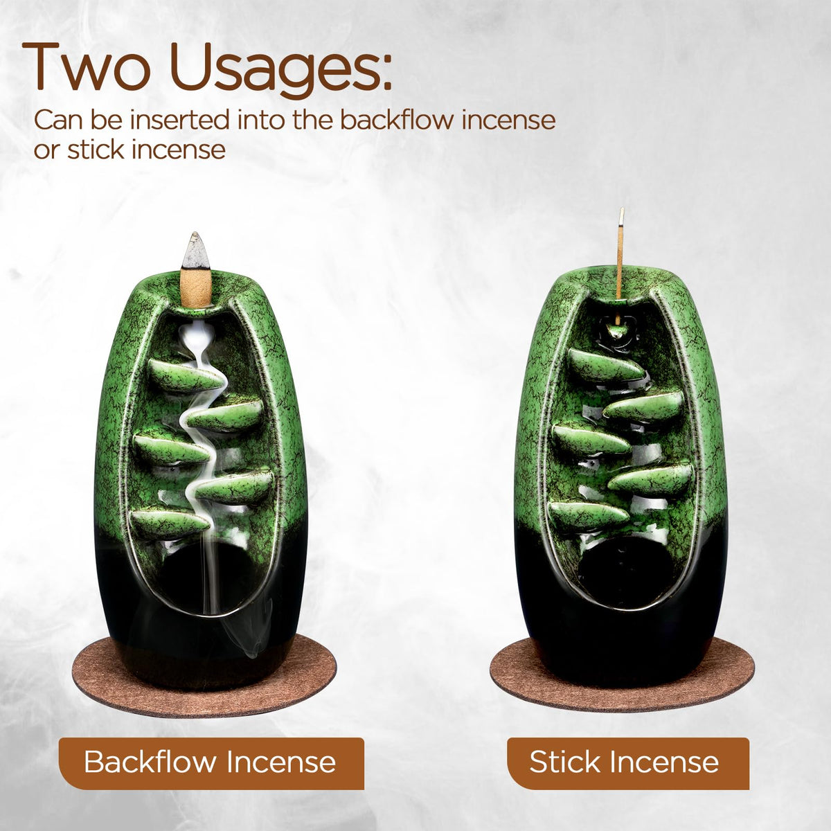 Ceramic Backflow Incense Holder Waterfall Incense Burner (Green)