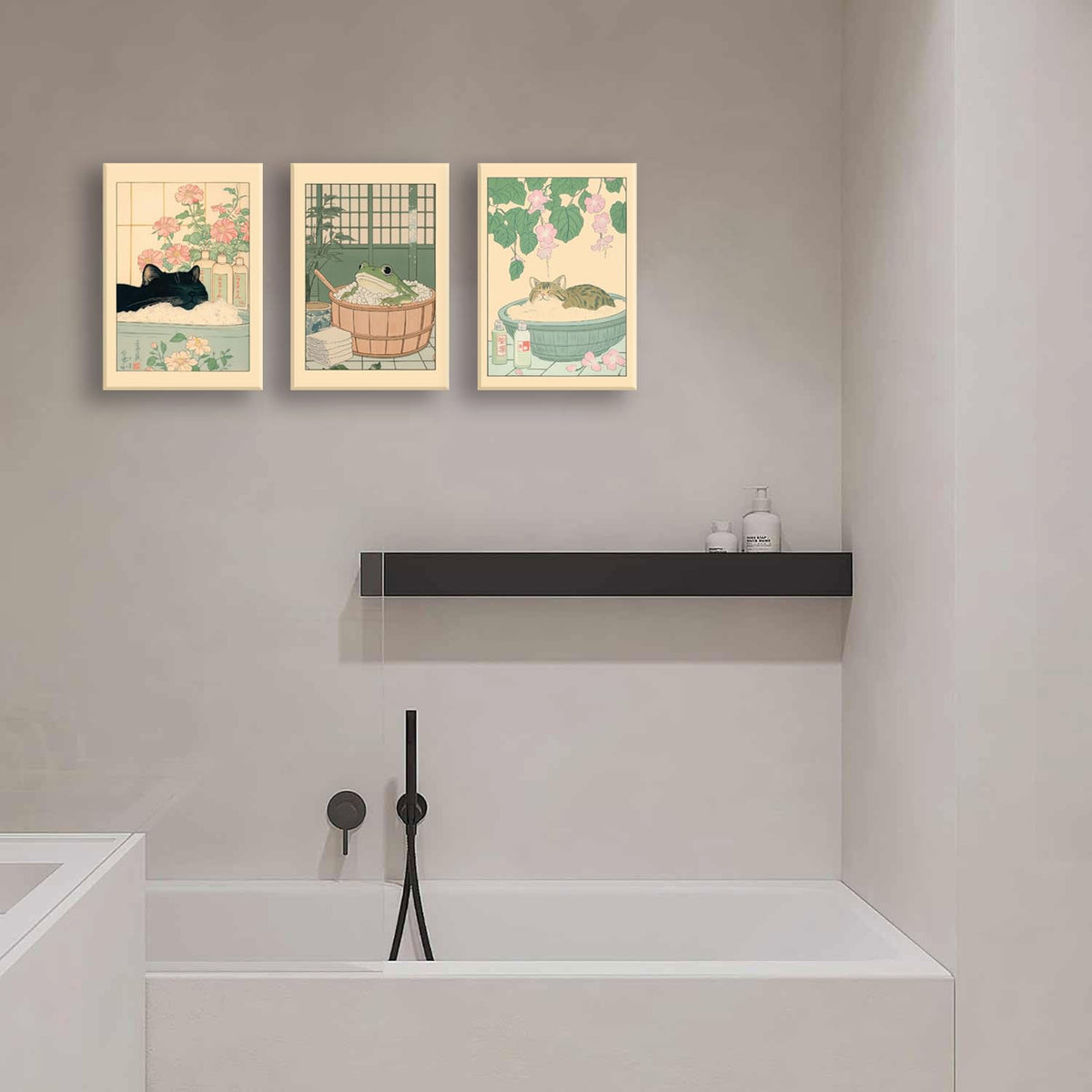 3 Pieces Japanese Cat Bathroom Posters Wall Art (Cat Bathroom Poster A / 8"X10")