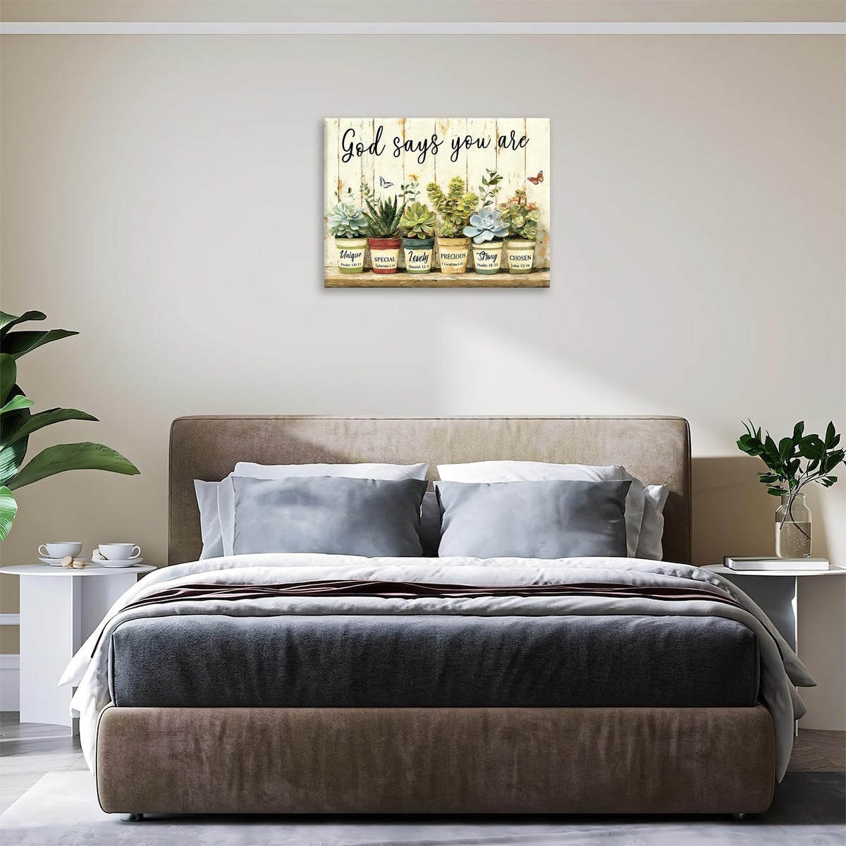 Succulent Canvas Wall Art Religious Print Painting Framed ArtWork 16"x24" (Cactus / 24"L x 16"W)