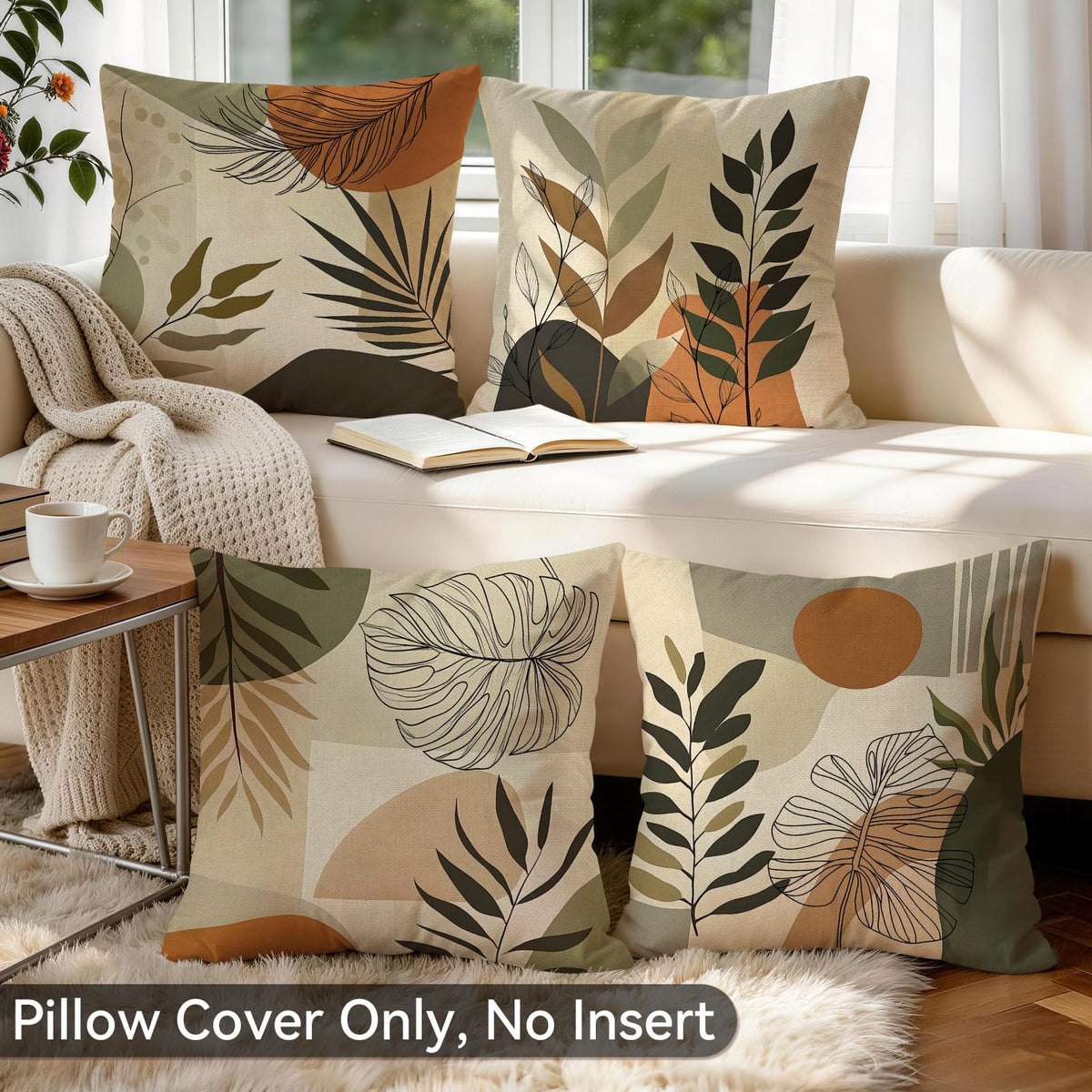Boho Tropical Leaf Sunset Pillow Covers Set of 4 (Bohemian Geometry 36 / 18" x 18" (Pack of 4))