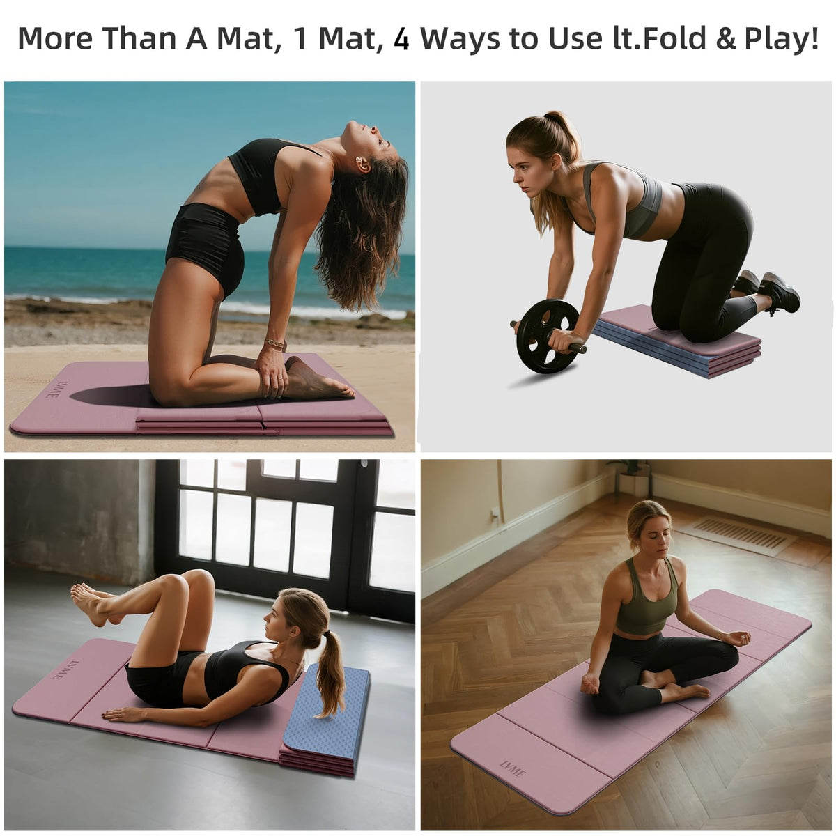 Foldable Yoga Mat (Dusty Pink + Silver Blue)