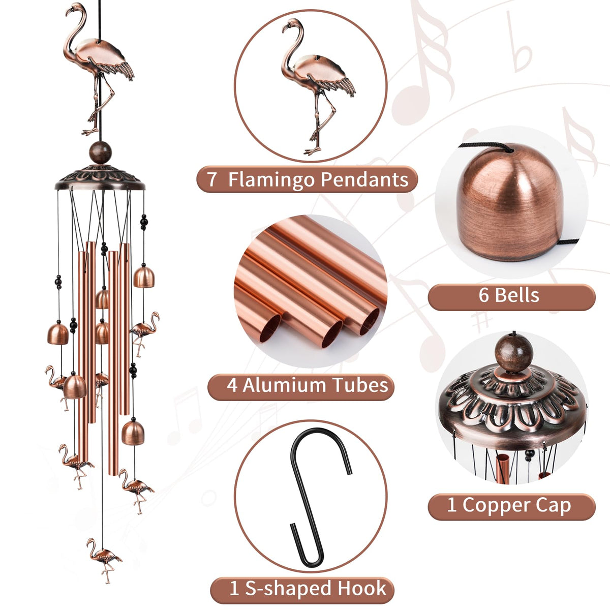 35" Flamingo Wind Chimes (Copper / Flamingo)