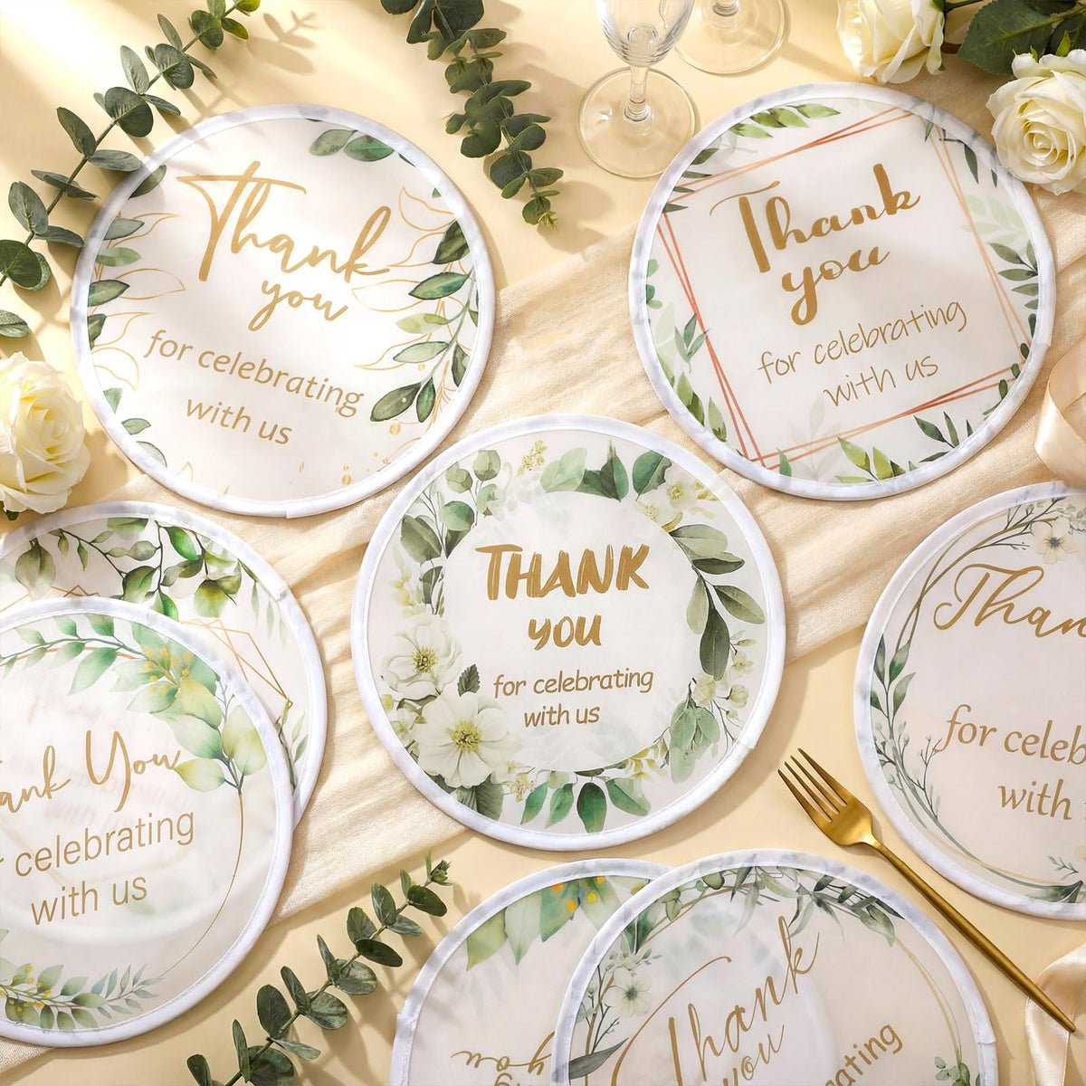 24 Pcs Wedding Party Flying Disc Hand Fans Foldable 8 Styles (Wedding Party)