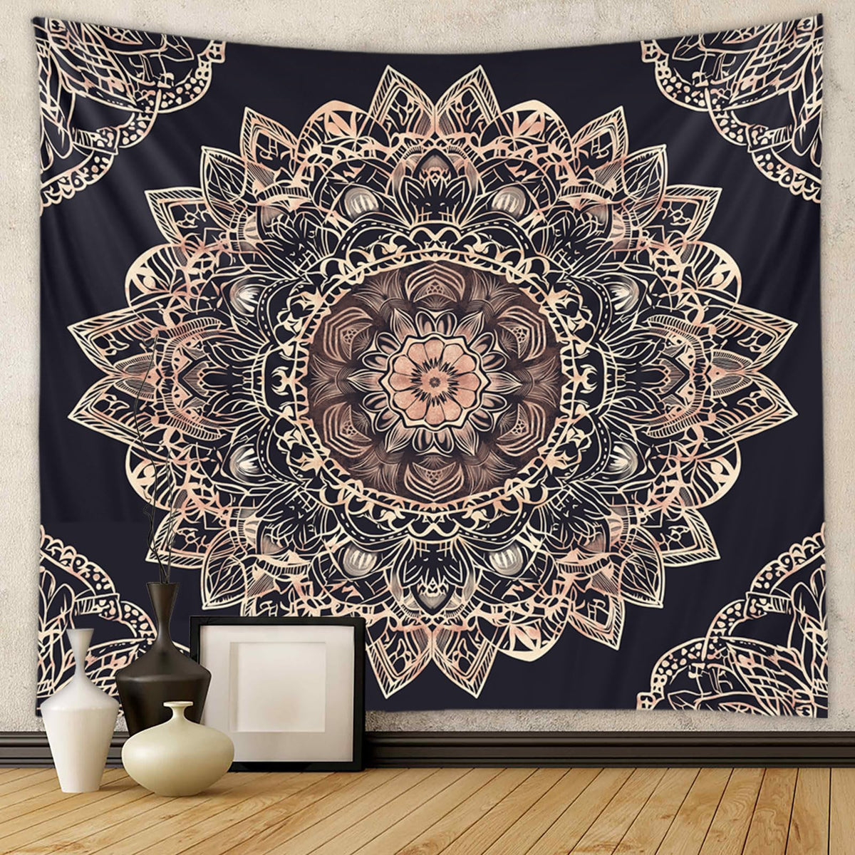 Boho Mystic Mandala Wall Hanging (Black / 90"L x 60"W)