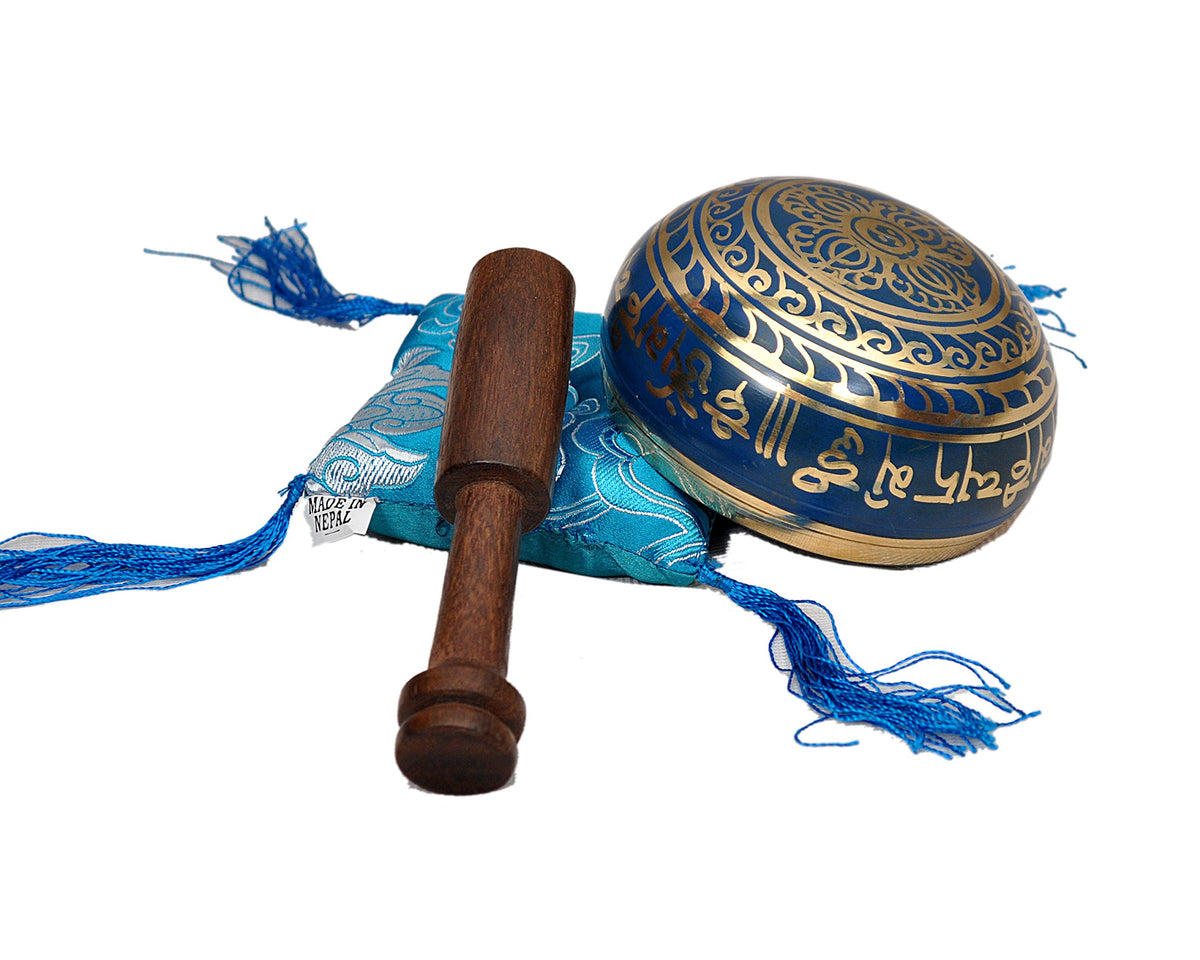 Tibetan Singing Bowl Set By Dharma Store (Blue)