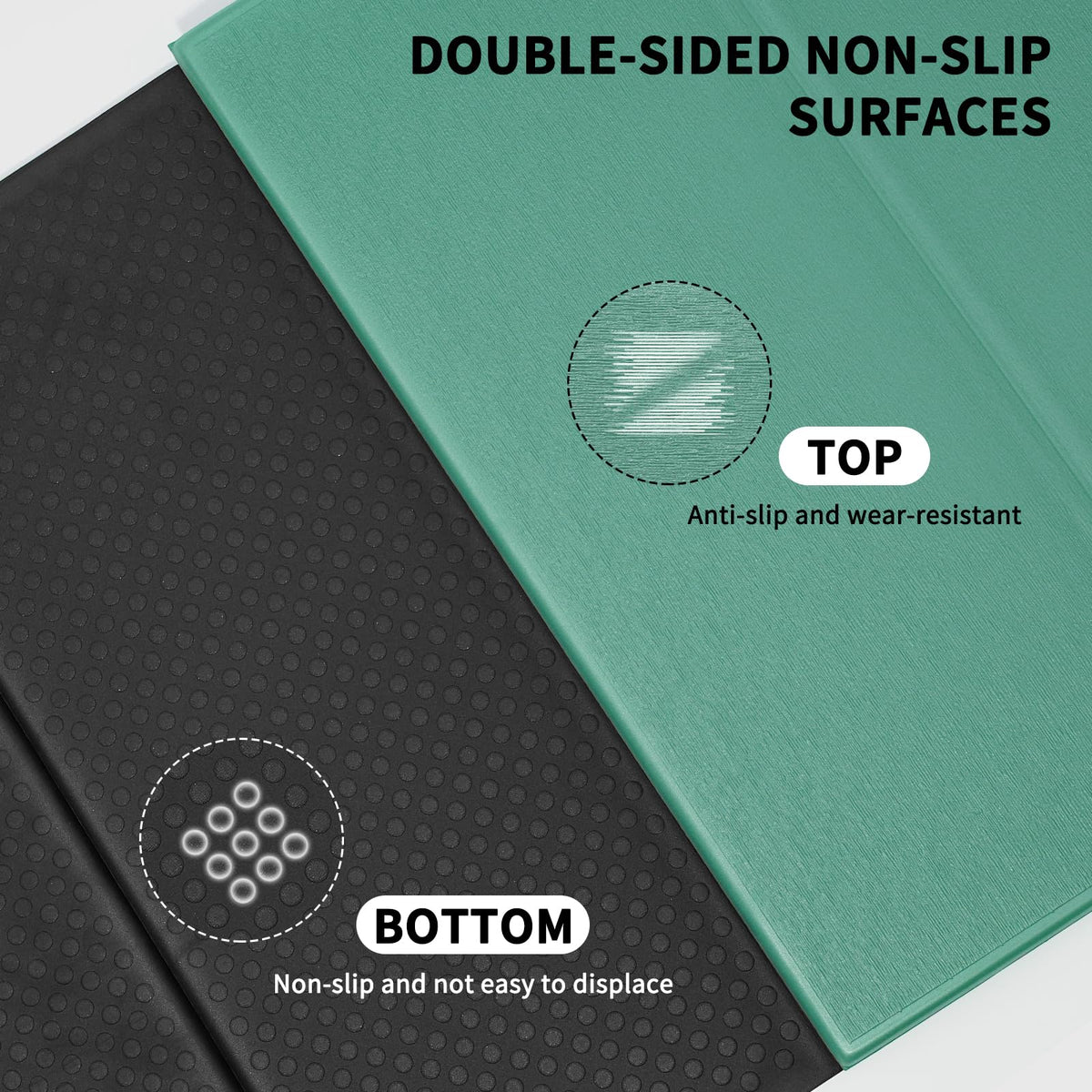 Foldable Yoga Mat Extra Large Wide 74"×31.5" (Green+Black)