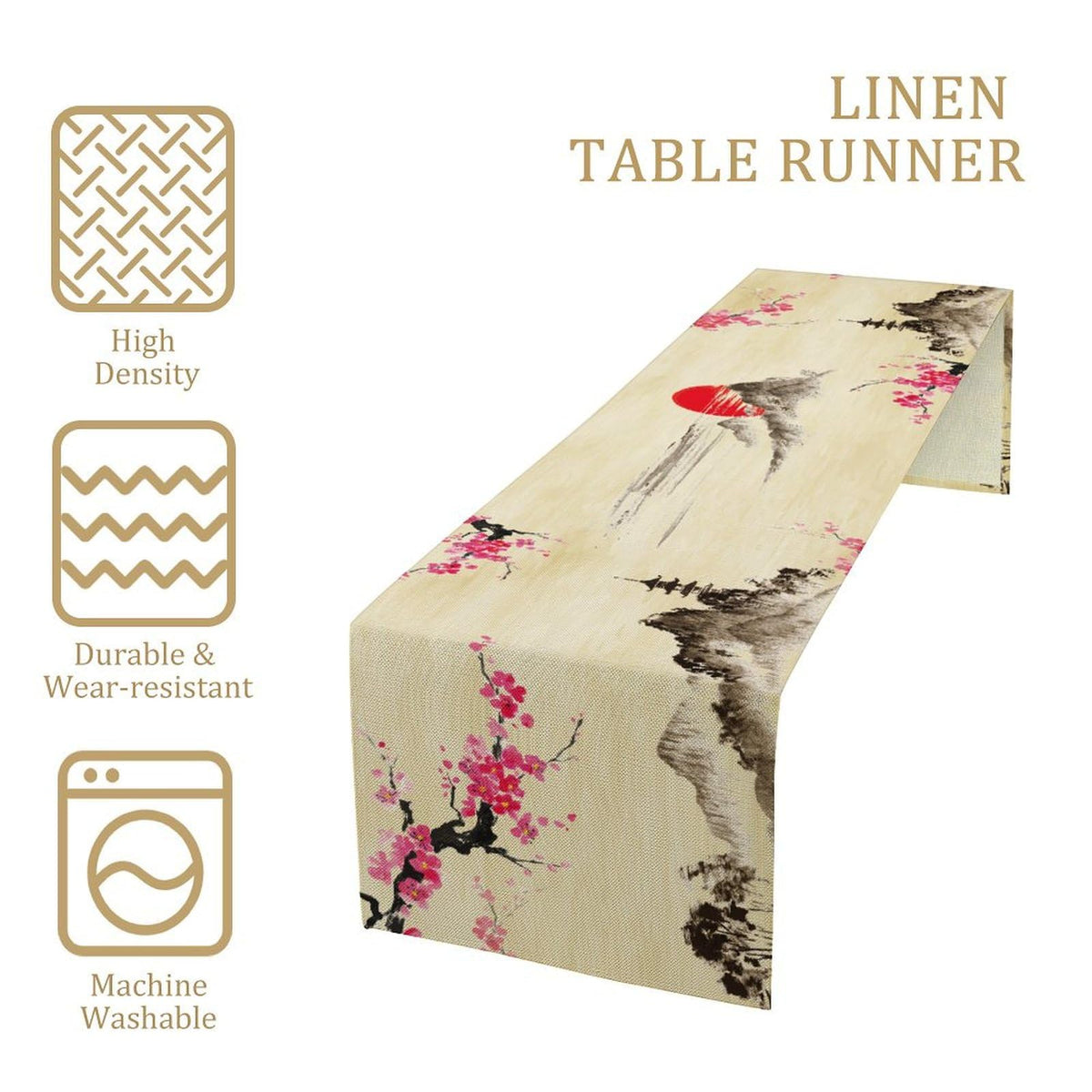 Japanese Cherry Blossom Table Runner Retro Spring Landscape Mountain Plum Floral Tabletop Decor Cover for Holiday Dining Room Party 13x90 Inch (13x90inch / Plum-1)