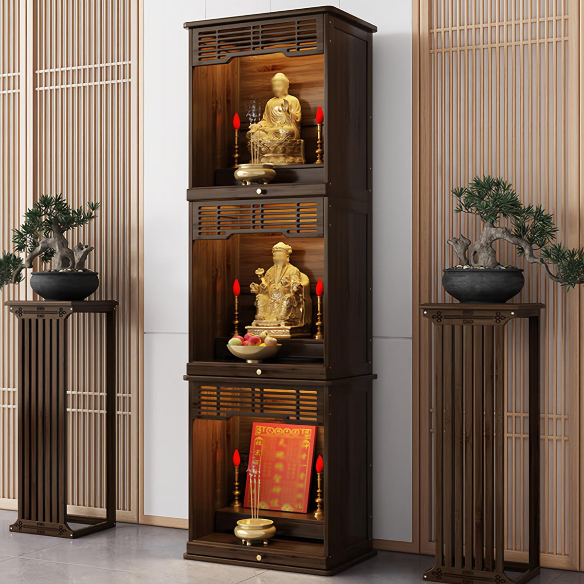 Multifunction Meditation Altar Table (Walnut Wood / 15.7in)