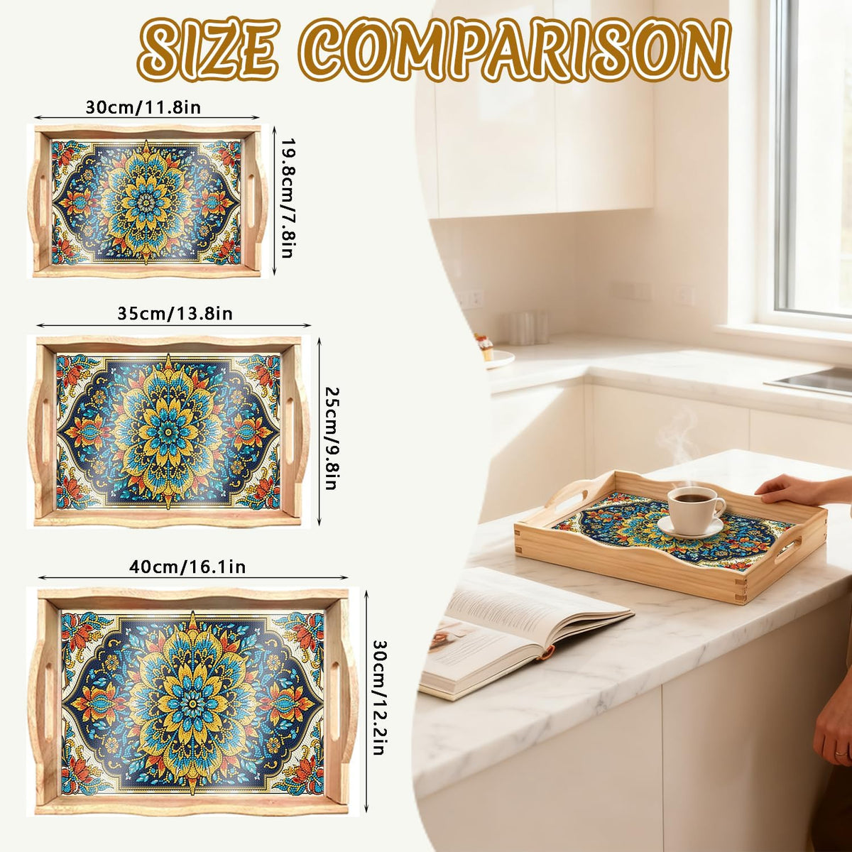 DIY Mandala Diamond Painting Serving Tray with Handle for Adults (Mandala Big C)