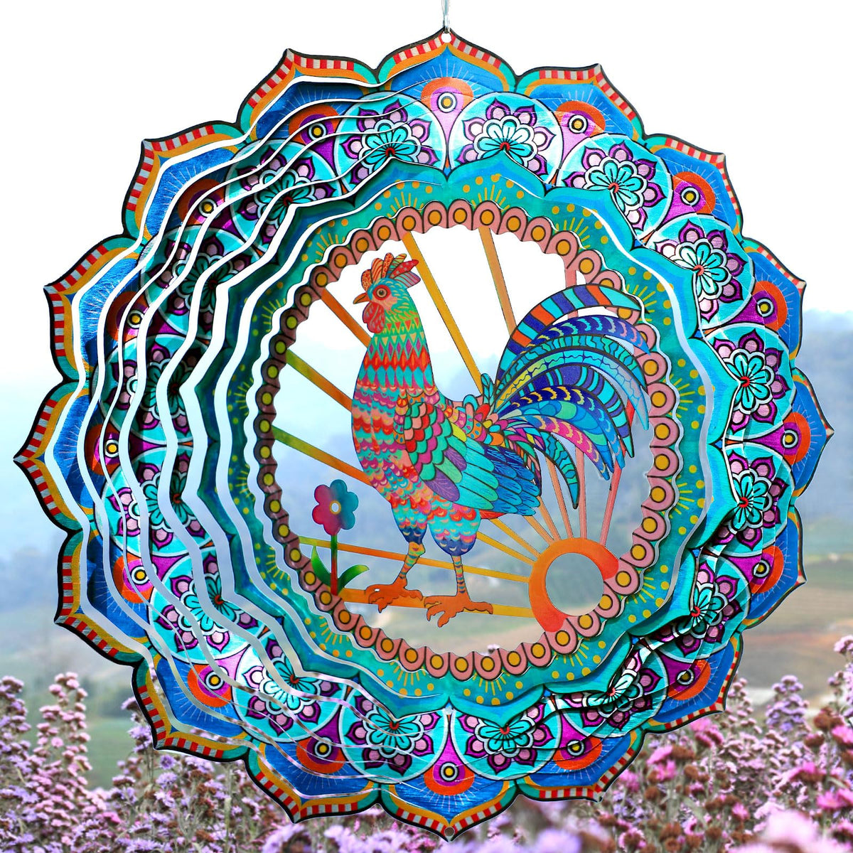 Rooster Wind Spinner for Yard and Garden (12in / 009-8 Blue Rooster Wind Spinner)