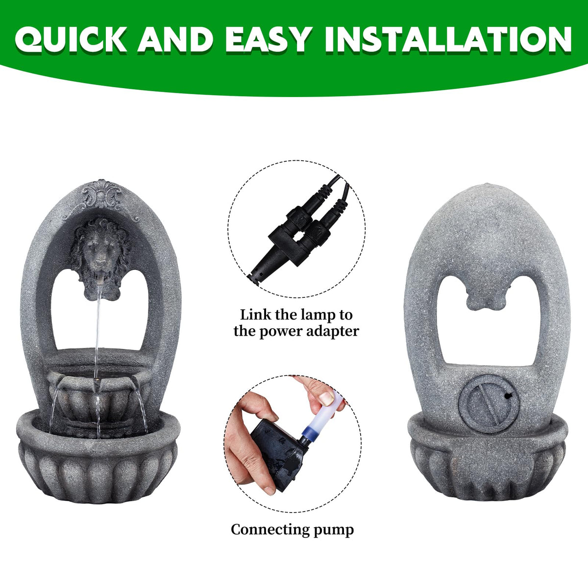 Lion Head 2 Tier Outdoor Water Fountain