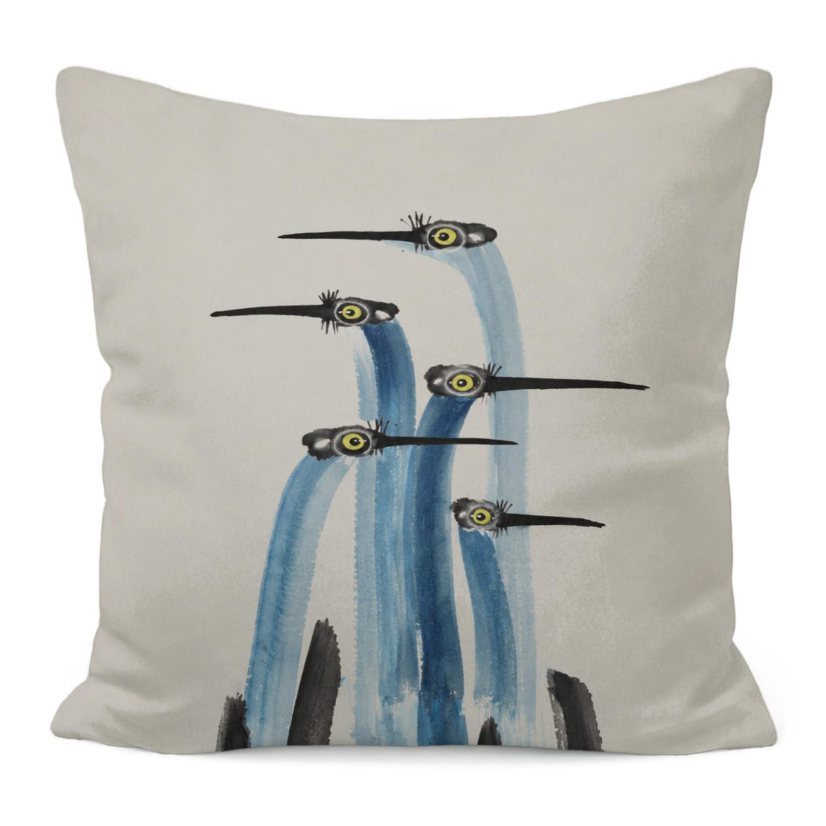 Japanese Crane Pillow Cover 18x18 (White-blue Heron Bird 19)