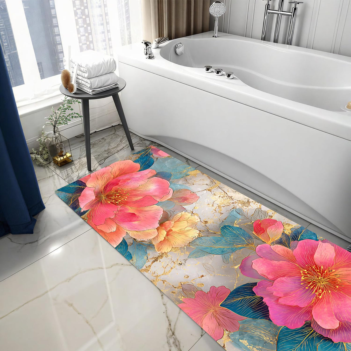 Pink Peony Laundry Room Rug 20x47 Inch (#43)