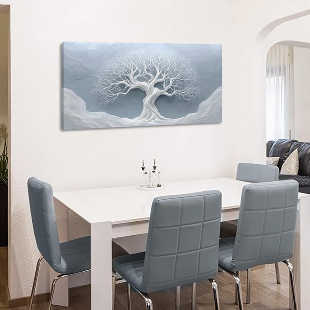 White Tree Wall Art for Living Room Office Natural Minimalism Minimalist Art Abstract Geometric Tree of Life Painting Prints Contemporary Canvas Artwork Dining Bedroom Decor Large (Contemporary / White Bare Tree Wall Art / 46L" x 23W")