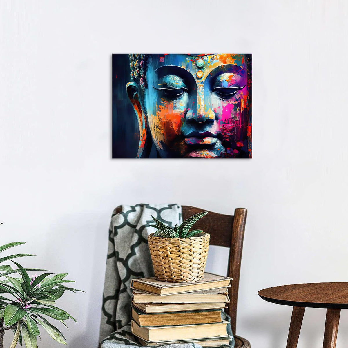 Abstract Buddha Wall Art for Living Room Colorful Buddha Mable Texture Canvas Picture Zen Wall Decor Pink Blue Thai Religious Artworks Spiritual Painting Prints Bedroom Office Home Decorations 12x16" (16"L x 12"W / Buddha)