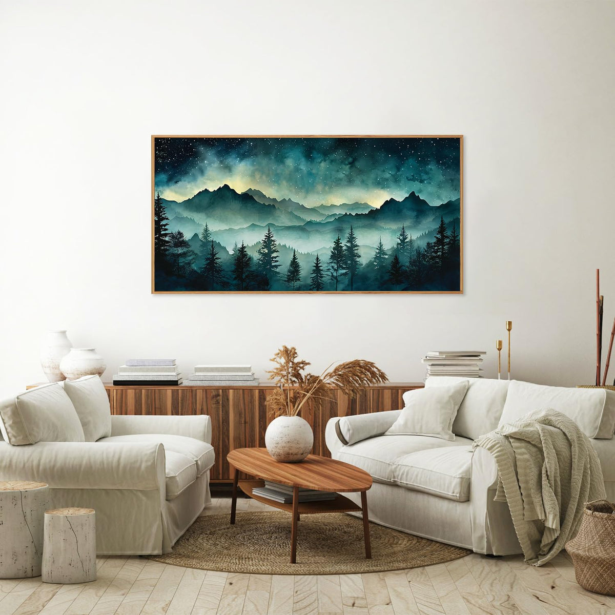 Misty Mountain Framed Canvas Wall Art (Dark Night woodland / 40"L x 20"W)