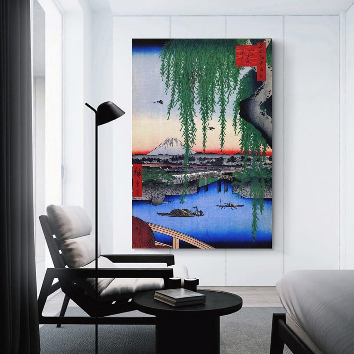 Yatsumi Bridge Ando Hiroshige Japanese Ukiyoe Canvas Printing Wall Art Prints Wall Decor Vintage River Willow Mount Fuji Landscape Posters Japandi for Living Room Bedroom Office 20x30inch (style-2 / 20x30inch(50x75cm) Unframe)