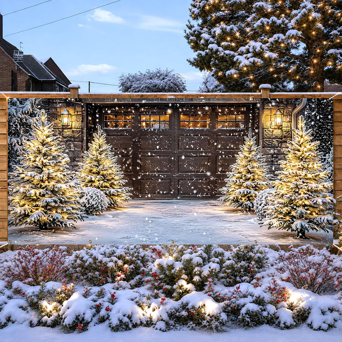 Christmas Snowy Garage Door Cover Banner 6x13FT Winter Xmas Backdrop (Cedar-2)