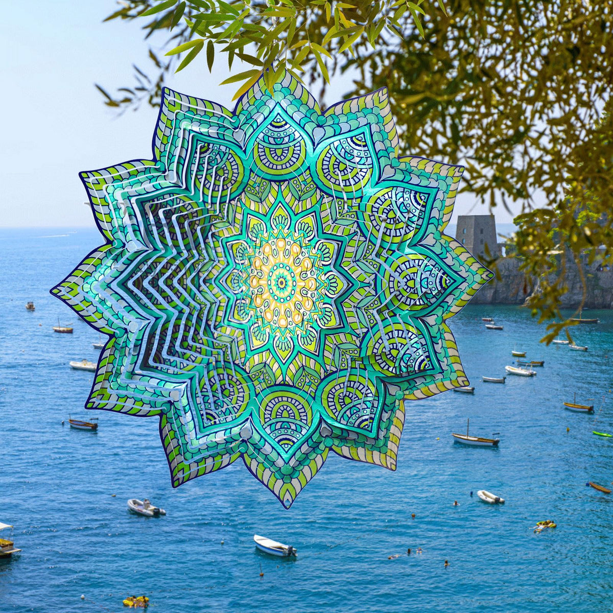 Wind Spinner Mandala Peacock Flower (009-8green Mandala Peacock Flower)