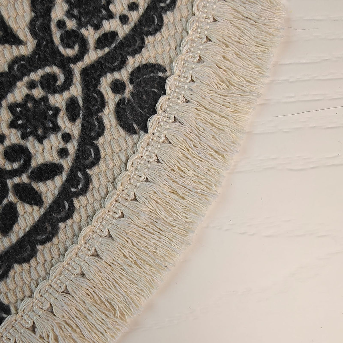 Boho Rustic Round Placemat for Dinning Table with Tassels (Black Gray)