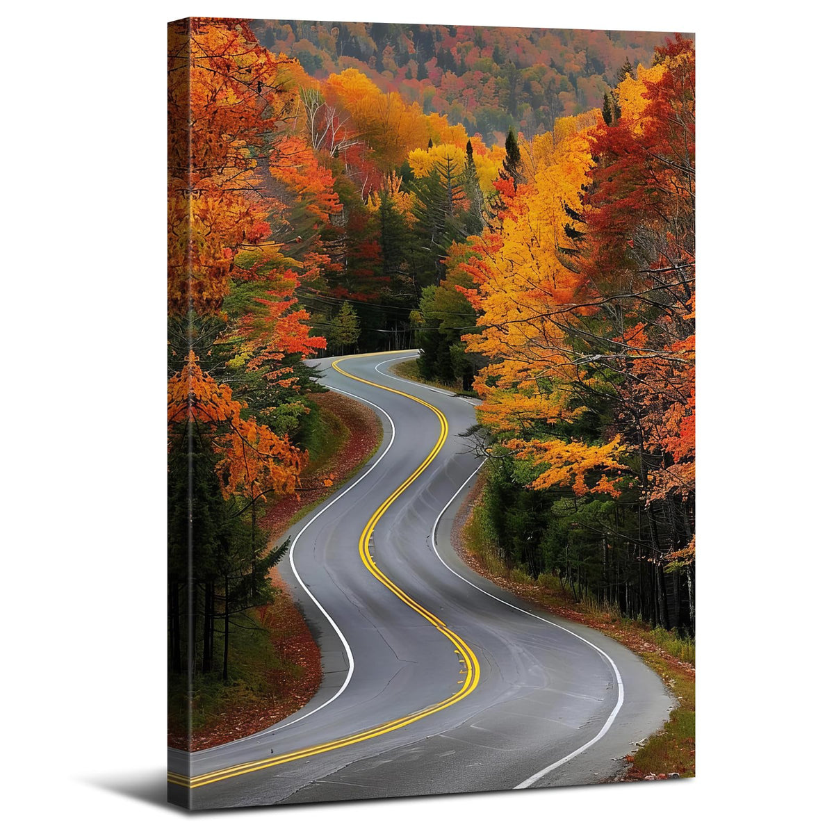 Large Forest Wall Art Autumn Mountain Pictures Wall Decor for Living Room Farmhouse Country Road Landscape Canvas Prints Nature Red Orange Woodland Artwork for Kitchen Office Home Decoration 24x36" (36"L x 24"W / Fall Road)