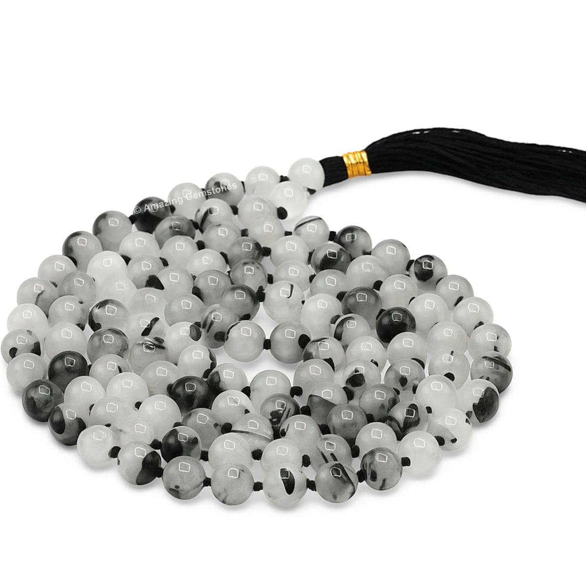 Black Rutilated Quartz Mala Knotted (Black Rutilated Quartz / Knotted)