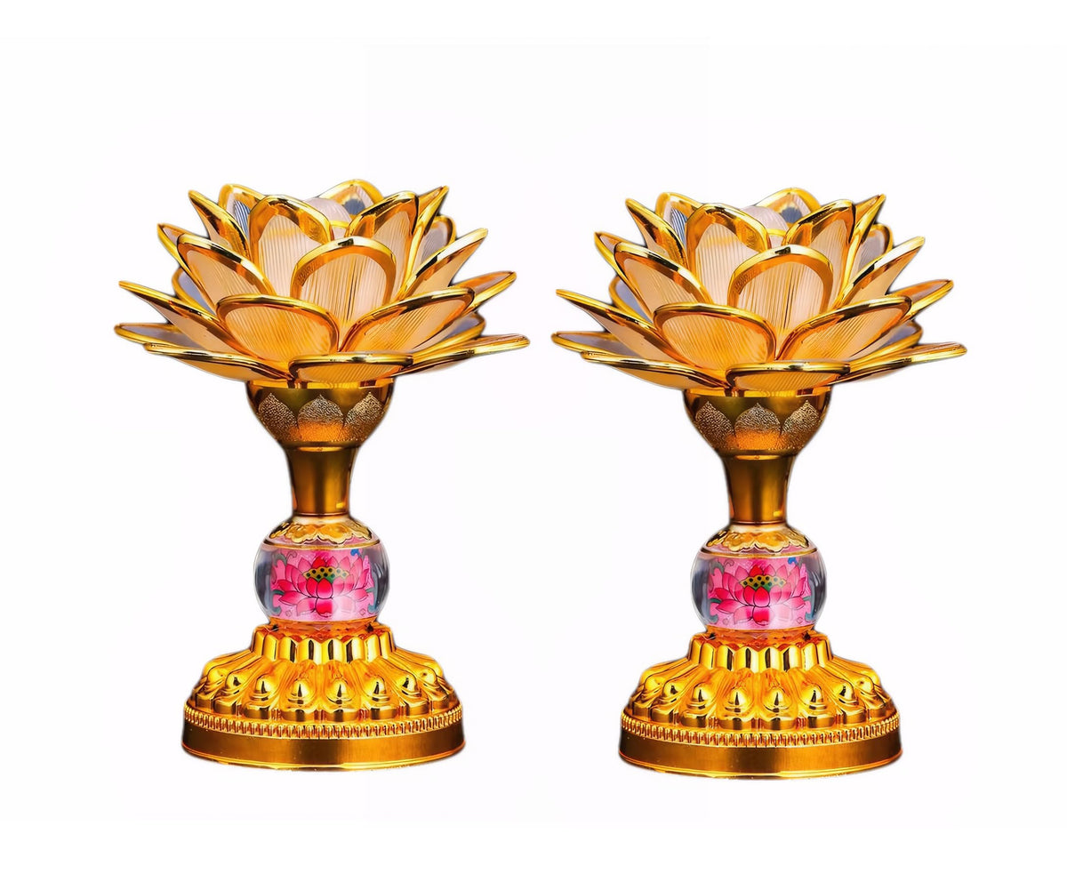 2 Pack Colorful LED Lotus Buddhist Lamp (Champagne Gold)