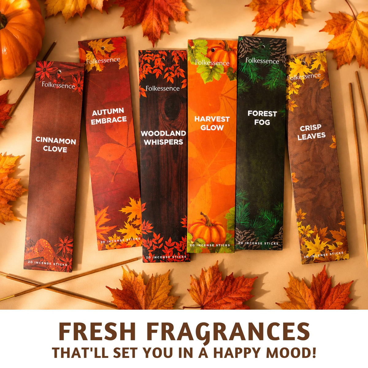 Premium Fall Incense Sticks with Holder (Pack of 120)
