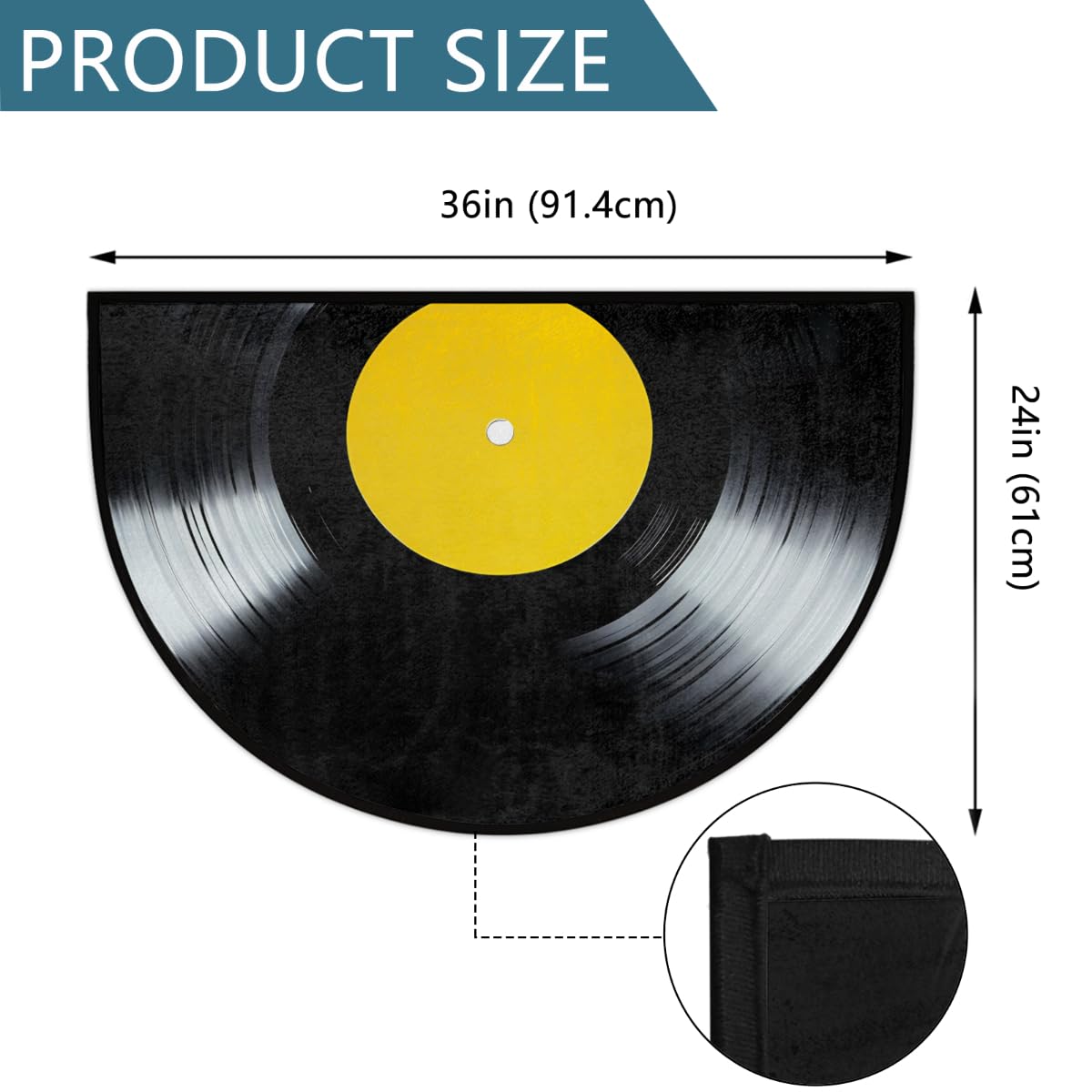 Half Round Door Mat Yellow Label Black Vinyl Record Welcome Mats Non (36 inch x 24 inch (Semicircular) / Yellow Label Black Vinyl Record)