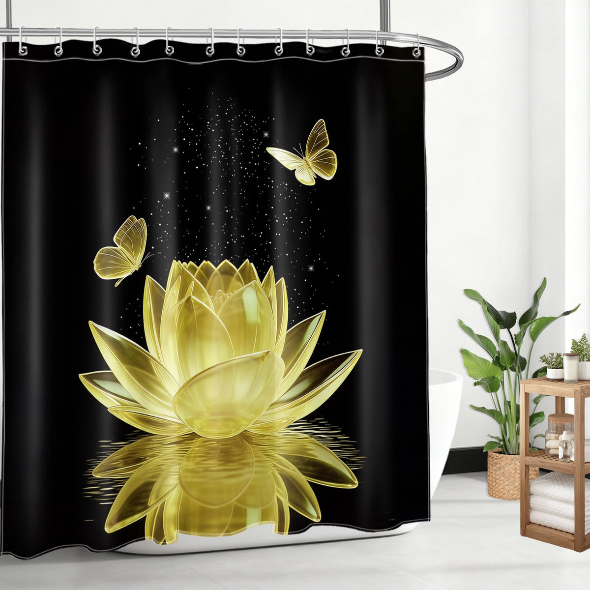 Yellow Water Lily Shower Curtain for Bathroom (Yellow / 70"W x 70"L (Pack of 2))