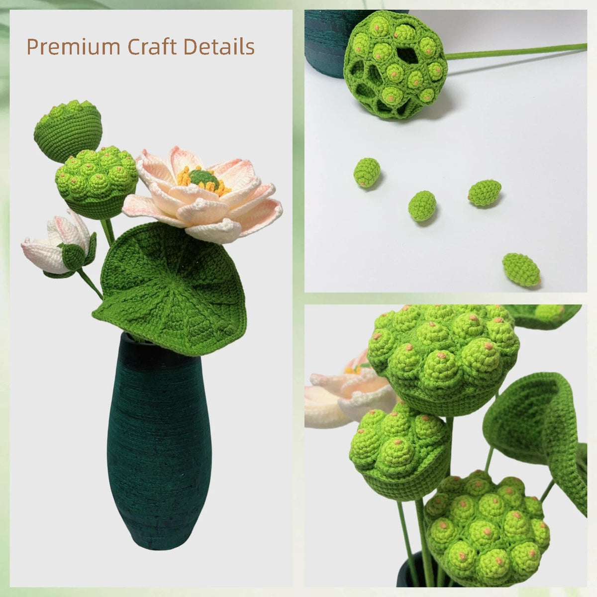 Crocheted Lotus Flowers Plant (Lotus Seed Pod-green)