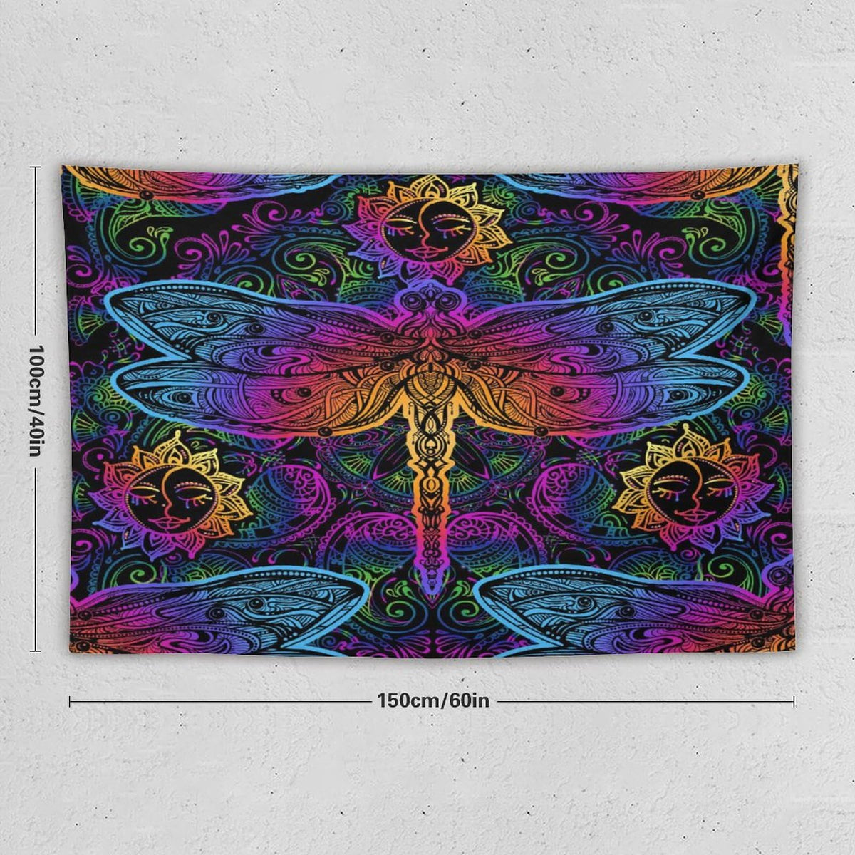 Mandala Boho Tapestry Wall Hanging Colorful Dragonfly Sun Bohemian Tapestries Home Decor for Living Room Bedroom Apartment Farmhouse Dorm 40"x60" (40"L x 60"W / Mandala-3)
