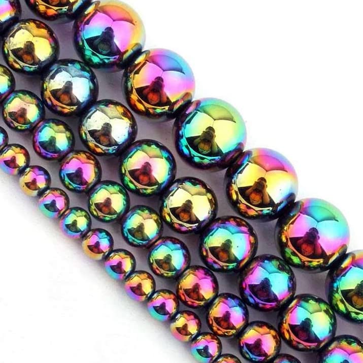 108 Pcs Rainbow Hematite Gemstone Beads for Jewelry Making 8 MM Hematite Gemstones Loose Stone Beads (Rainbow Hematite / 8MM, 108pcs)