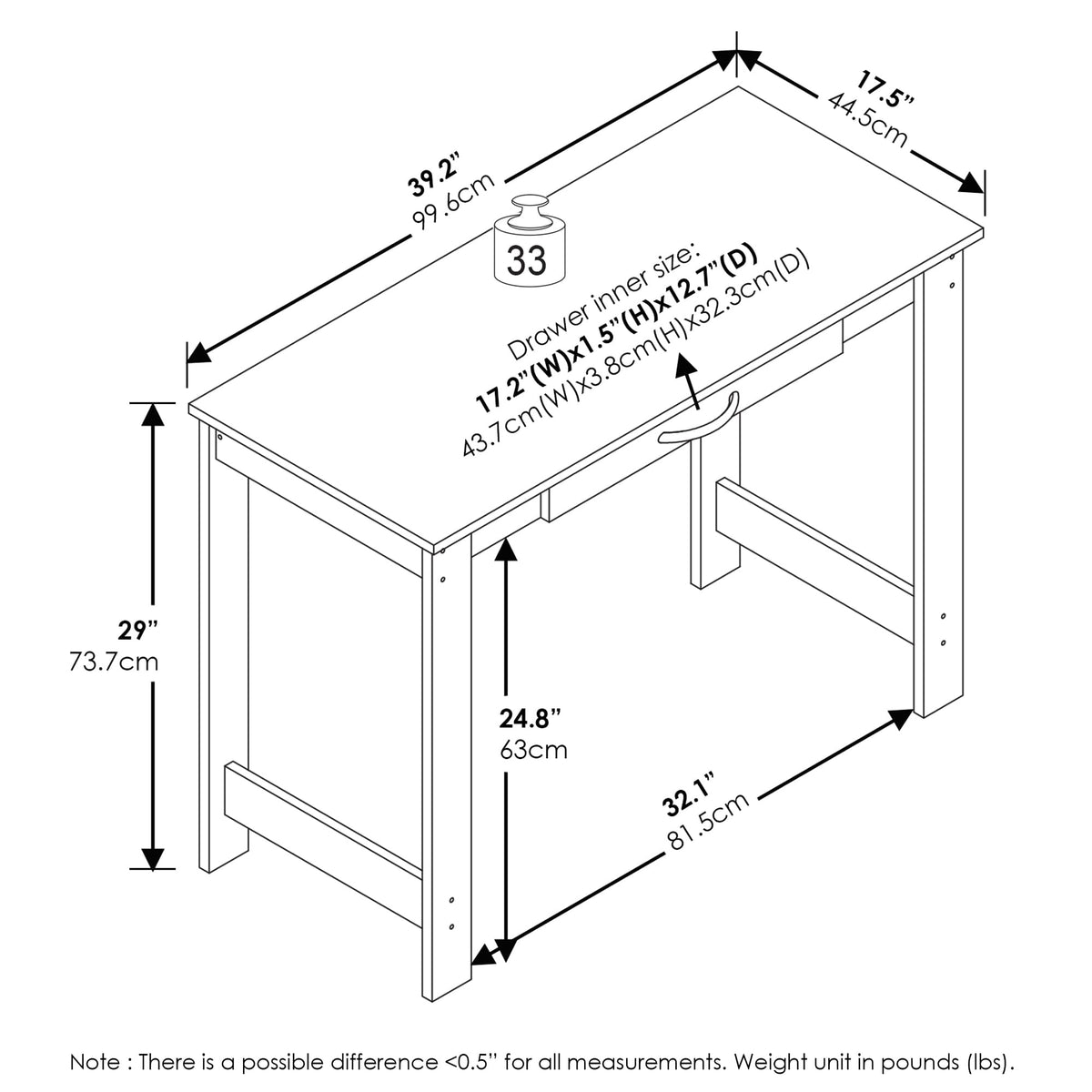 Jaya Desk 39.2" Wide Computer Desk with H (Darkwood / 39 inches)