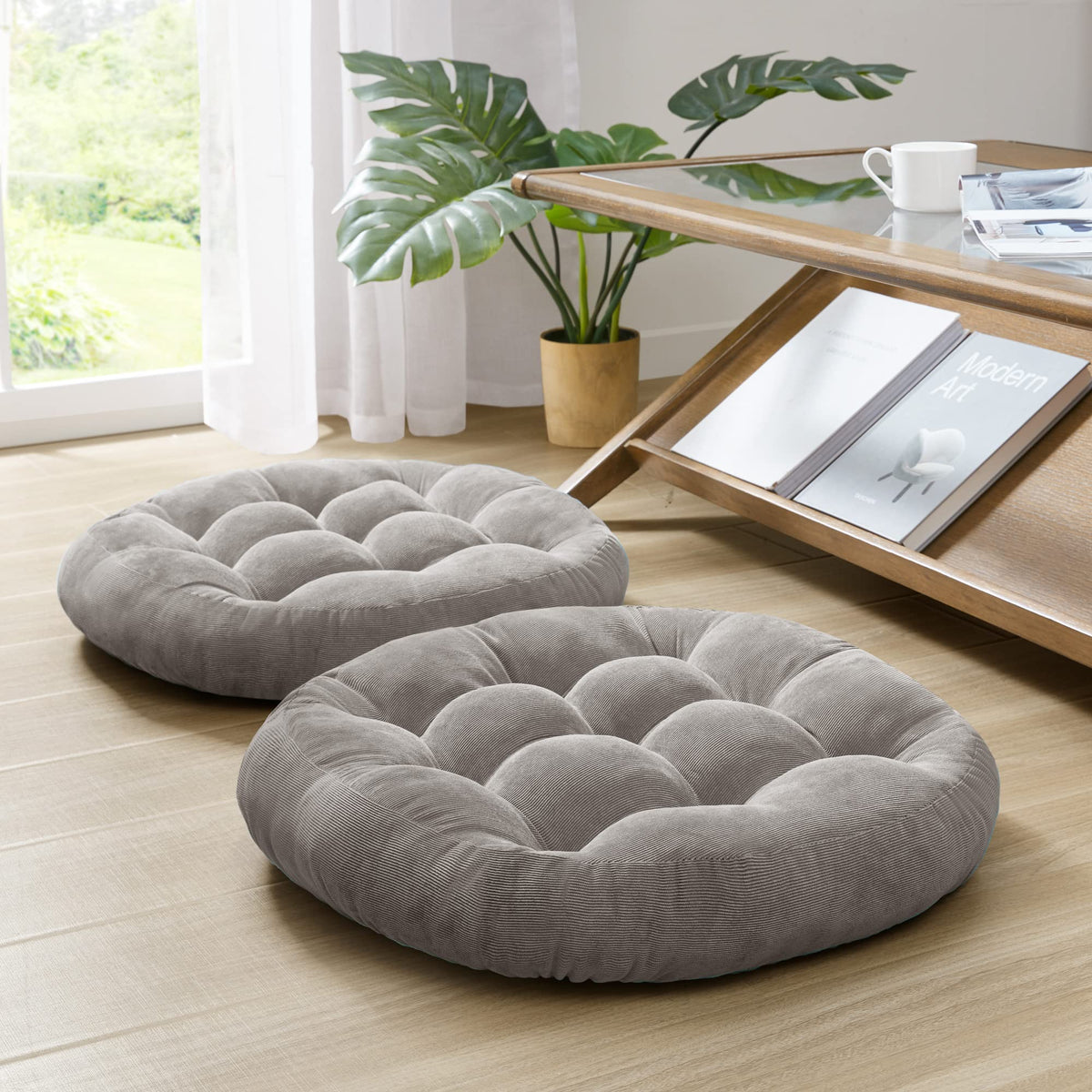 Meditation Cushions Set of 6 (6 Pack / Round | Grey | 6 Pack)