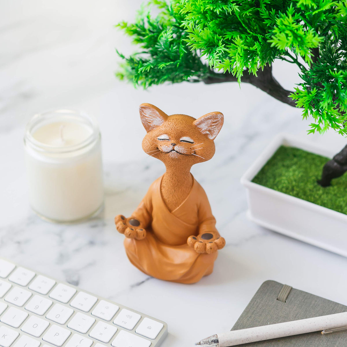 Meditating Happy Cat Statue (Orange)