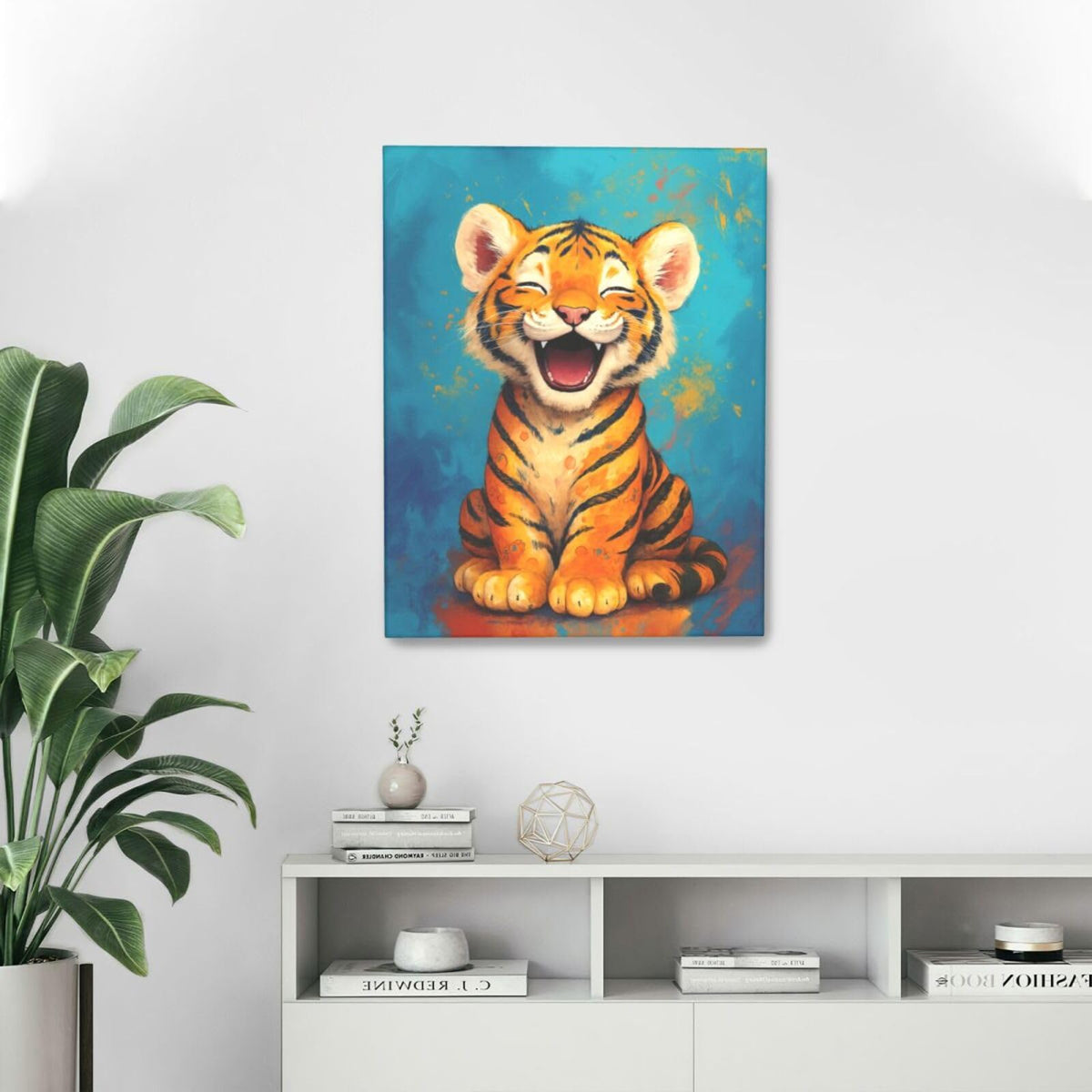 Banksy Tiger Nursery Wall Art For Kids Cute Animal Bathroom Canvas Wall Decor Cartoon Pictures Paintings Prints Artwork Framed Decorations For Girls Boys Children's Room Bedroom Living Room Gifts 16" x 20" (Tiger / 20"L x 16"W)
