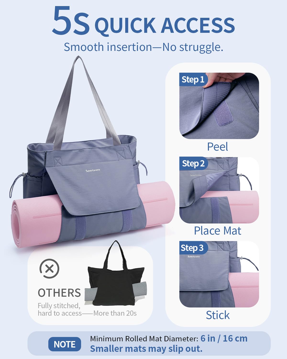 Yoga Mat Bag Waterproof Tote Gym Bag Mat Carrier W (Gray Blue)