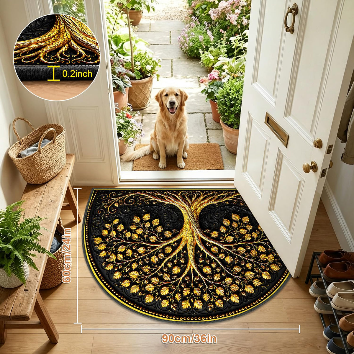 Luxury Tree of Life Semicircle Rug 24"x36" (71 / 2' x 3' (Semicircular))