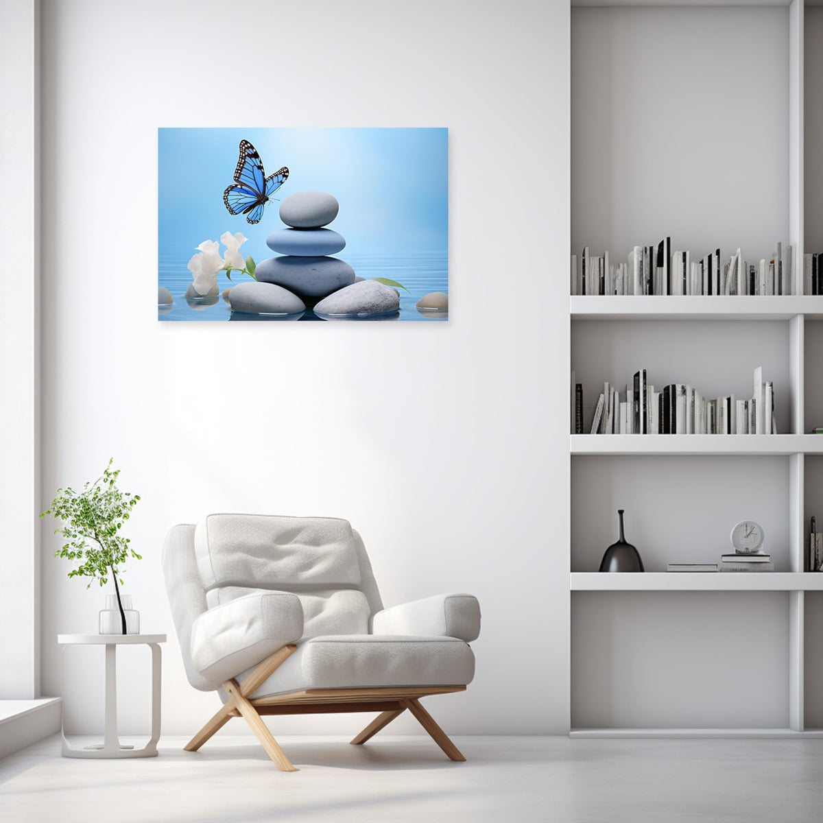 Zen Wall Art for Bathroom Zen Stone Picture Blue Butterfly Painting Still Life Artwork for Yoga Room Decor Frame (Zen - C / 12"L x 18"W)