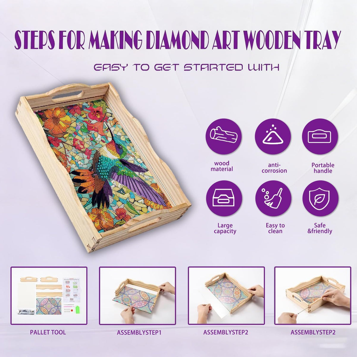 Diamond Art Kits for Adults Wooden Serving Trays with Handles (D Hummingbird DC NEW)