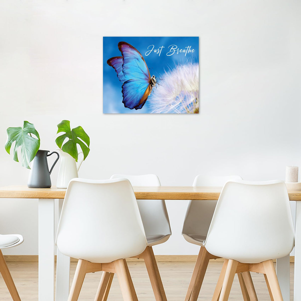 Blue Butterfly Dandelion Wall Art Fantasy Butterfly Floral Canvas Wall Art for Bathroom Just Breathe Zen Spa Yoga Wall Decor for Bedroom Living Room Home Office Ready to Hang 16L x 20W Inch (Blue / 16"L x 20"W)