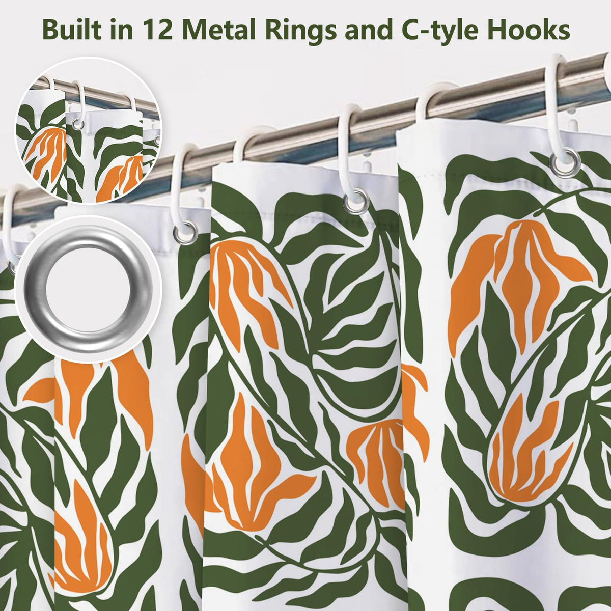 Modern Botanical Shower Curtain 71x74 Inch (Abstract Tropical Leaf)