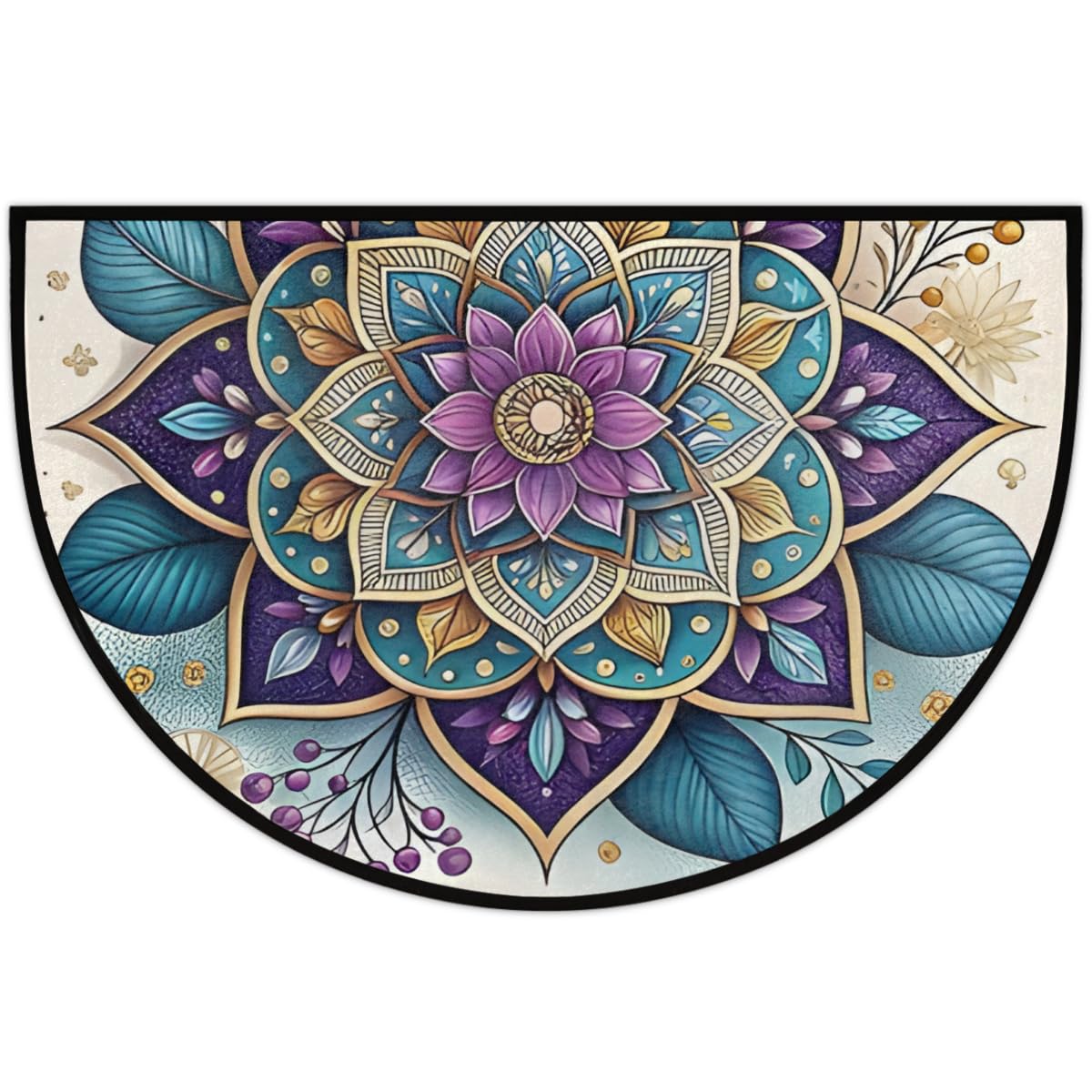 Mandala Purple Half Round Rug Half Moon Door Mat Half Circle Rugs (D:color 5)