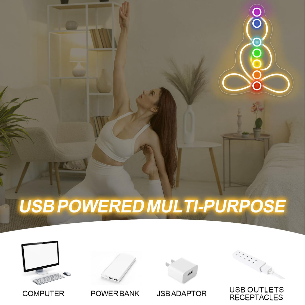 Seven Chakra Meditation Neon Sign for Yoga Studio Reiki Room Wall Decor (Seven Chakras)